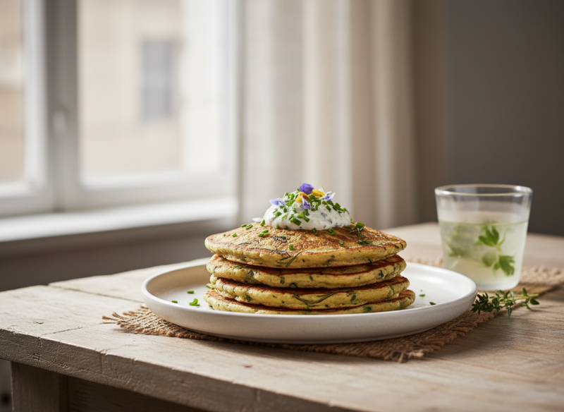 Recette de pancakes salés sans gluten aux herbes pour un brunch healthy : déclinaison originale de notre base multi-recettes pour varier les plaisirs