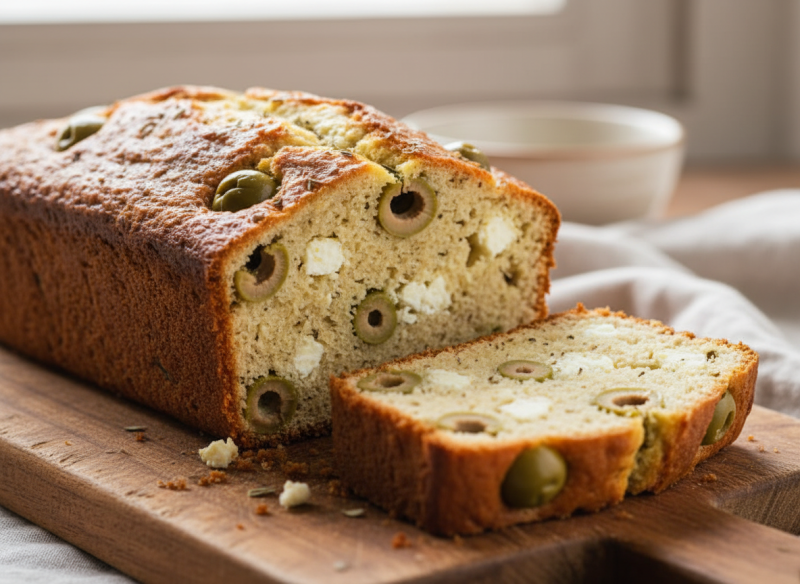 Recette de cake salé aux olives et feta végétale sans gluten pour l'apéro : un classique de la réception sans allergènes et facile à réaliser